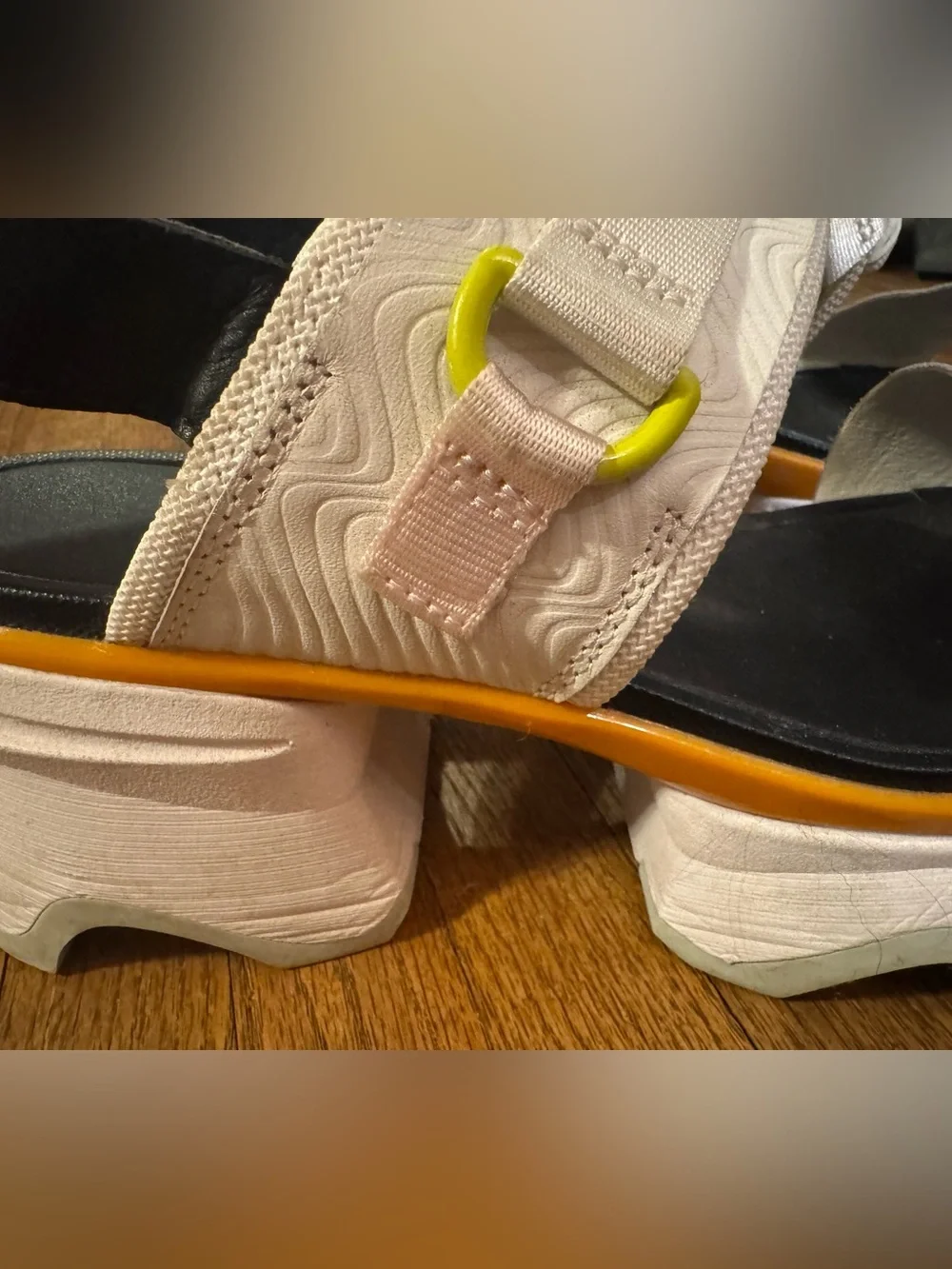 Sorel Kinetic White Platform Sandals with Black Footbed